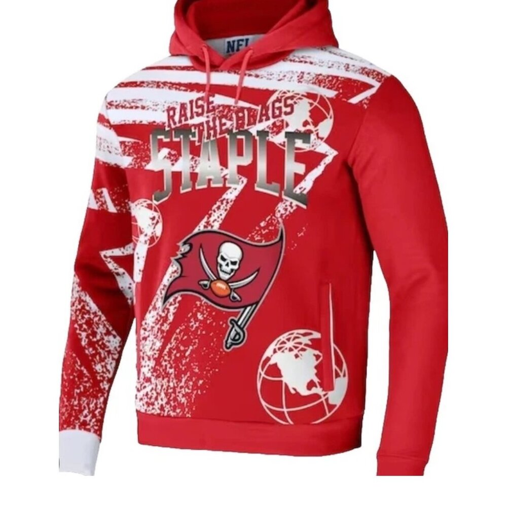 NFL x Staple Red Tampa Bay Buccaneers Pullover Hoodie SZ M All Over Print